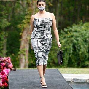 Christian Siriano Comic Print Square Neck Strapless Sheath Dress
